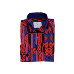 Red & Royal Blue Abstract Pattern Dress Shirt - Slim Fit - Front View