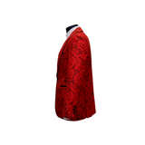 Red Shawl Lapel Floral Lace Blazer - Side View