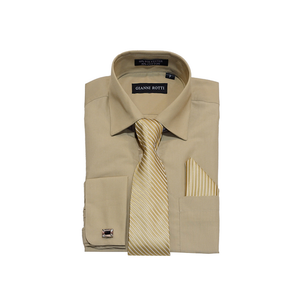 Light Khaki Solid Cufflink Dress Shirt - Classic Fit - Front View