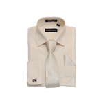 Cream Solid Cufflink Dress Shirt - Classic Fit - Front View