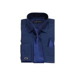 Navy Blue Solid Cufflink Dress Shirt - Classic Fit - Front View