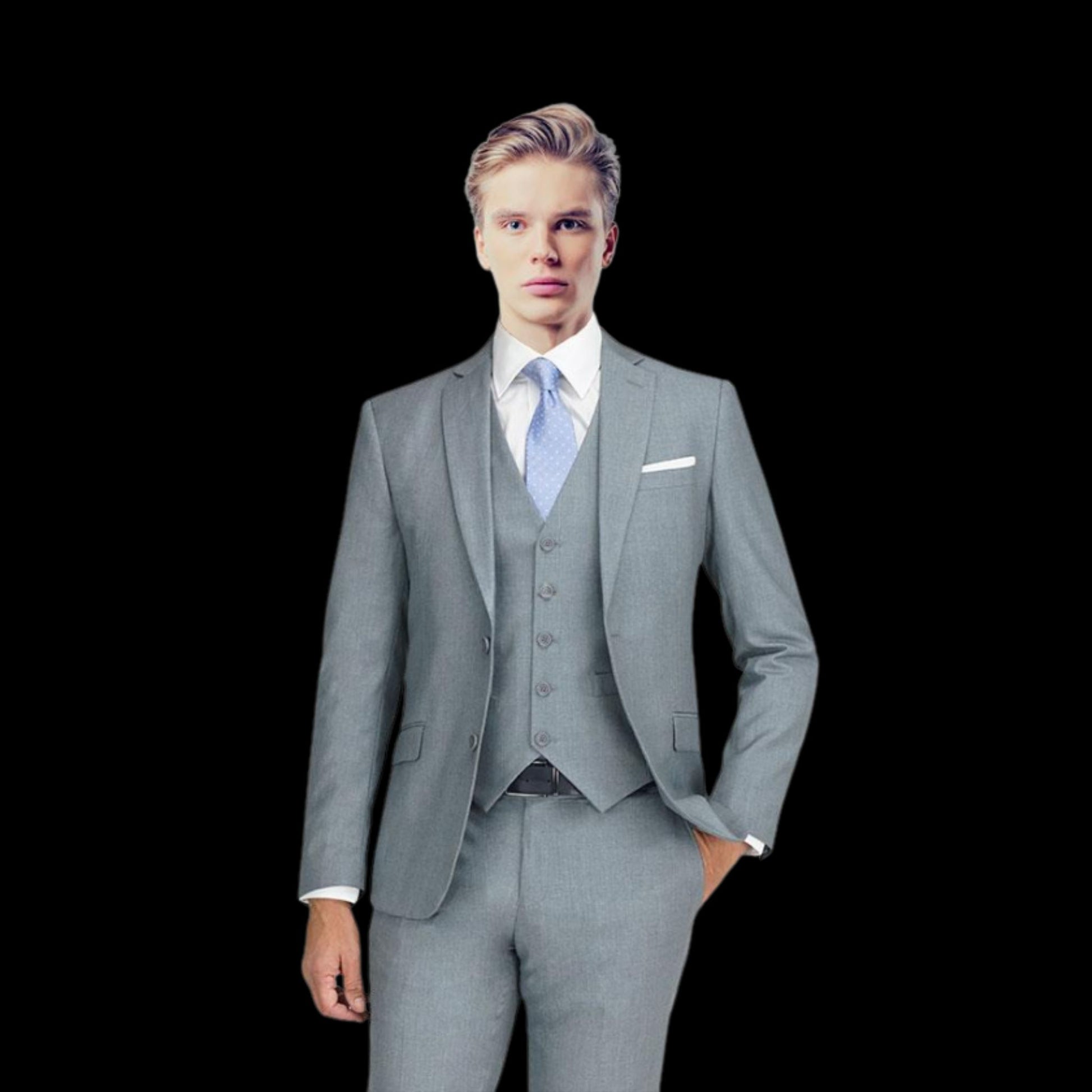Two Piece Solid Light Grey Suit 