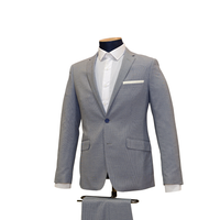 2pc Royal Blue & White Micro Check Suit - Slim Fit - Side View