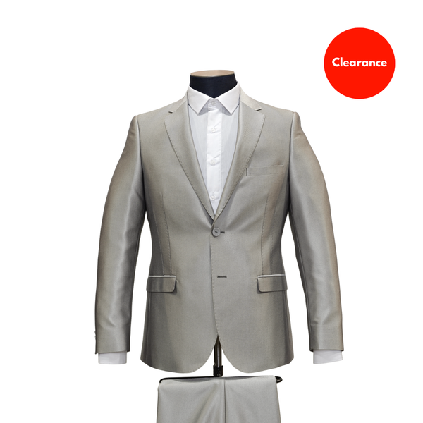 2pc Silver Metallic Suit - Slim Fit - Front View