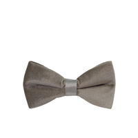 Silver Velvet Solid Bow Tie - Front View