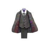 4pc Grey Textured Pattern Boy's Suit - Open View