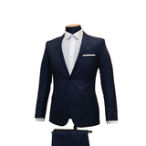2pc Navy Blue & Royal Blue Check Suit - Slim Fit - Side View