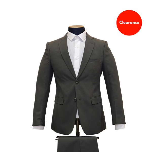 2pc Charcoal Grey Poly Suit - Slim Fit - Front View