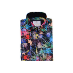 Black Colorful Splatter Pattern Dress Shirt - Slim Fit - Front View