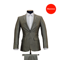 2pc Metallic Grey Poly Suit - Slim Fit - Front View