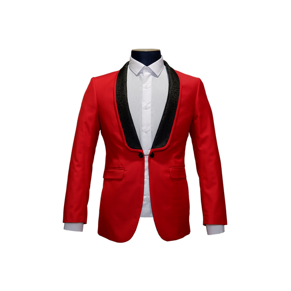 Red Dual Link Shawl Lapel Blazer - Front View