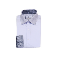 White & Grey Faded Ice Pattern Dress Shirt - Front View