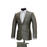 2pc Metallic Grey Poly Suit - Slim Fit - Side View
