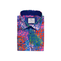 Royal Blue & Multicolor Crocodile Pattern Dress Shirt - Slim Fit - Front View