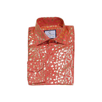Coral & Gold Foil Animal Print Dress Shirt - Front View 