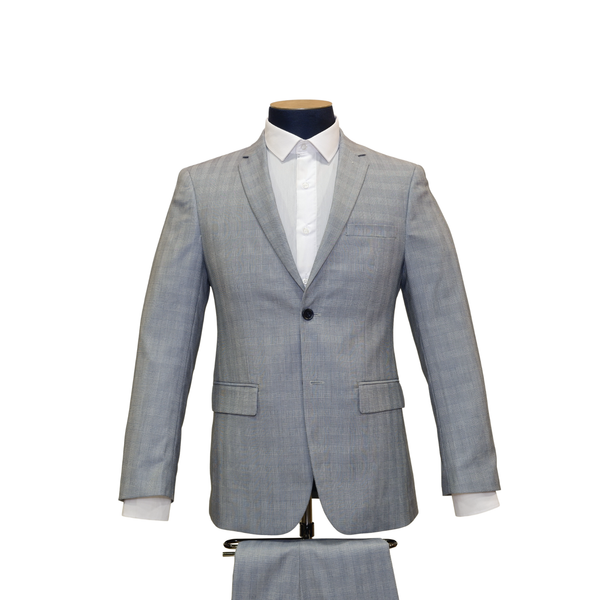 2pc Blue & White Plaid Suit - Slim Fit