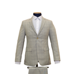 2pc Light Grey & Beige Plaid Suit - Slim Fit