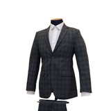 2pc Charcoal Grey & Light Blue Plaid Suit - Slim Fit