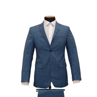 2pc Cobalt Blue & Navy Blue Plaid Suit - Slim Fit