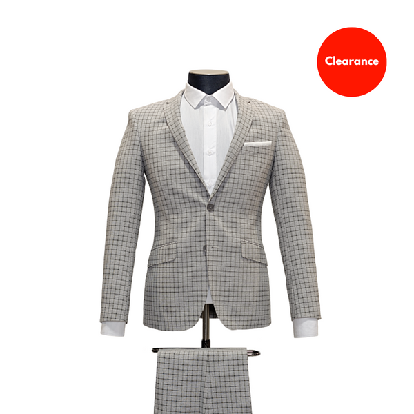 2pc Light Grey Check Suit - Slim Fit - Front View