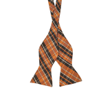 Orange & Black Plaid Pattern Self-Tie Bow Tie - Front View
