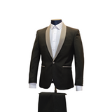 2pc Black with Grey Shawl Lapel Tuxedo - Slim Fit - Side View
