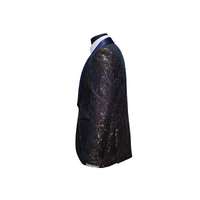 Navy Blue and Gold Shawl Lapel Floral Blazer - Side View