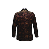 Black & Copper Brown Shawl Lapel Velvet Floral Blazer - Back View