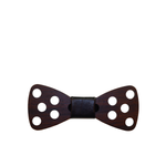 Dark Brown & Black Wooden Polka Dot Bow Tie - Front View