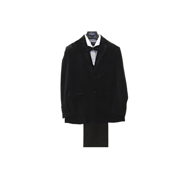 4pc Black Velvet Boy's Suit - Front View