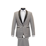 2pc Light Grey Shawl Lapel Tuxedo - Slim Fit - Front View