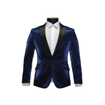 Metallic Navy Blue Peak Lapel Blazer - Front View