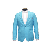 Turquoise Blue Notch Lapel Soft Textured Blazer - Front View