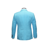 Turquoise Blue Notch Lapel Soft Textured Blazer - Back View