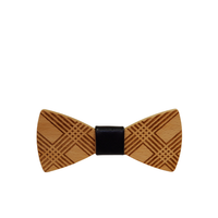 Natural Wood Plaid Bow Tie - Front View