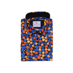 Blue and Orange Floral Garden Dress Shirt - Front View