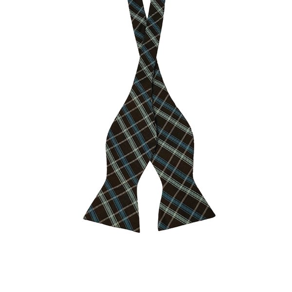 Black & Turquoise Plaid Pattern Self-Tie Bow Tie - Front View