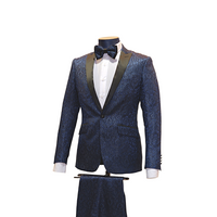2pc Navy Blue Floral Tuxedo - Side View