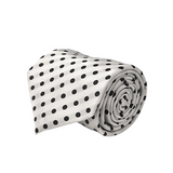 White & Black Polka Dot Pattern Silk Tie - Front View
