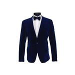 Royal Blue Notch Lapel Velvet Blazer - Front View