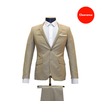 2pc Beige Wheat Textured Suit - Slim Fit - Front View