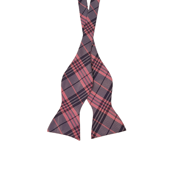 Pink & Purple Plaid Pattern Self-Tie Bow Tie - Front View