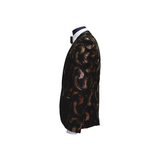 Black & Gold Notch Lapel Leopard Print Velvet Blazer - Side View