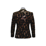  Black & Gold Notch Lapel Leopard Print Velvet Blazer - Back View