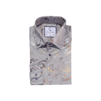 Grey & Copper Foil Feather Pattern Dress Shirt - Front View