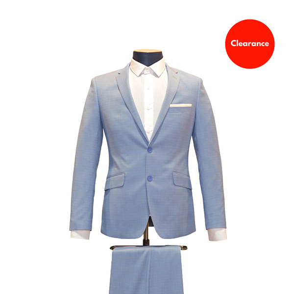 2pc Baby Blue Textured Suit - Slim Fit - Front View
