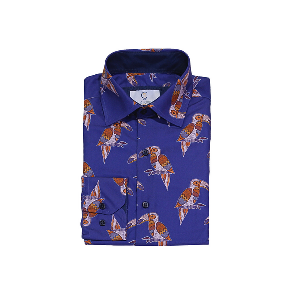 Purple Toucan Pattern Dress Shirt - Front View