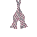Silver and Pink Plaid Pattern Self-Tie Bow Tie - Front View