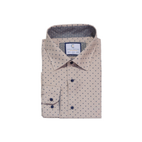 Beige & Navy Dotted Dress Shirt - Slim Fit - Front View