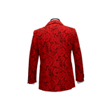 Red Shawl Lapel Floral Lace Blazer - Back View